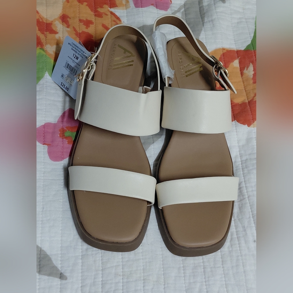 AEROSOLES Women's Cream Double-Strap Slingback Sandals